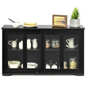 Black Wood Buffet Storage Cabinet w Glass Sliding Door