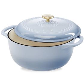 6 Qt Large Baby Blue Enamel Cast-Iron Dutch Oven