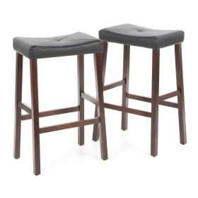 Upholstered Faux Leather Saddle Seat Barstool in Mahogany