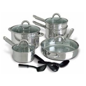 12-Piece Stainless Steel Cookware Set w/ Tempered Glass Lids