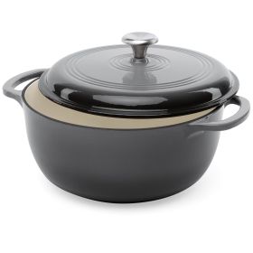 6 Qt Large Grey Enamel Cast-Iron Dutch Oven