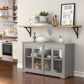 Grey Wood Buffet Storage Cabinet w/ Glass Sliding Door