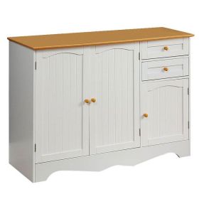 White Sideboard Buffet w/ Light Wood Finish Top & Knobs