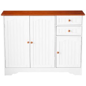 White Wood Buffet Cabinet w/ Walnut Finish Top & Knobs