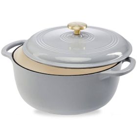 6 Qt Large Light Grey Enamel Cast-Iron Dutch Oven