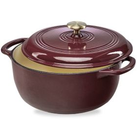 6 Qt Large Maroon Enamel Cast-Iron Dutch Oven