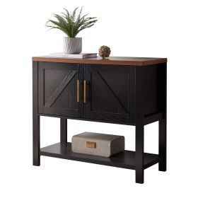 Modern 2 Drawer Wooden Storage Table Black w/ Walnut Top