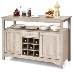 Grey Wood Buffet Cabinet w/ Wine Rack & Storage Shelf