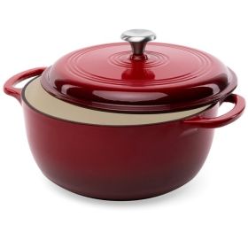 6 Qt Large Red Enamel Cast-Iron Dutch Oven