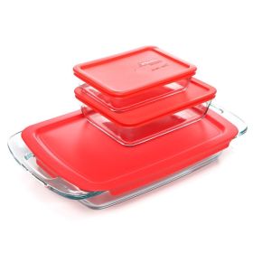 6-Piece Glass Bakeware Set w/ Red Plastic Lids