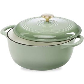 6 Qt Large Sage Green Enamel Cast-Iron Dutch Oven