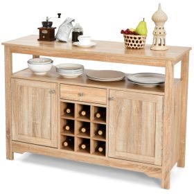 Wood Buffet Server Cabinet w/ Wine Rack & Storage Shelf