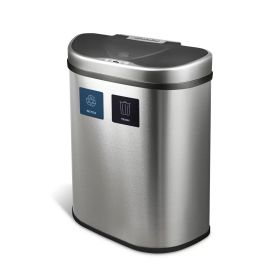 Dual Stainless Steel 18-Gallon Trash Can Recycle Bin w/ Sensor Lid