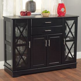 Black Wood Dining-room Buffet w/ Glass Doors