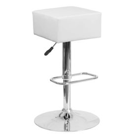 Backless Modern Swivel Barstool w/ White Faux Leather Seat