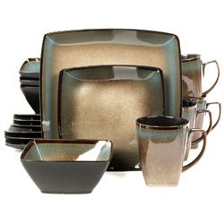 Gibson Elite Tequesta 16-Pc Square Dinnerware Set, Taupe