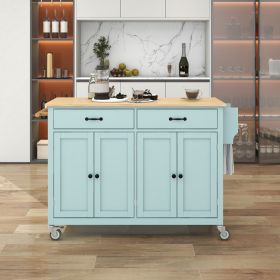 Kitchen Island Cart W/ 4 Door Cabinet (Mint Green)