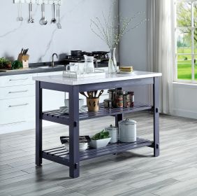 ACME Kitchen Island in Marble Top Top & Gray Finish