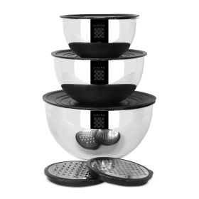 Serenk 9 Pc Stainless Steel Mixing & Storage Bowl Set w/ Grater