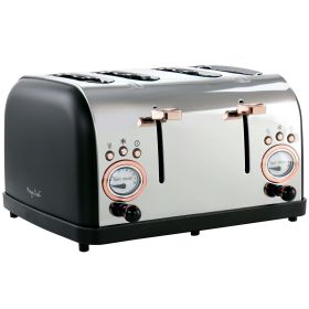 MegaChef 4 Slice Wide Slot Toaster in Black & Rose Gold