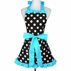 Retro Polka Dot Aprons, Ruffle Side Vintage Cooking Apron (Color: Large Dot Lake Blue Lace)