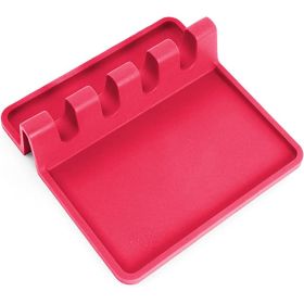 1pc Silicone Utensil Rest With Drip Pad (Color: Red)