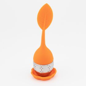 Tea Infuser Silicone Handle Stainless Steel Strainer w/ Drip Tray (Color: 1 PackOrange)