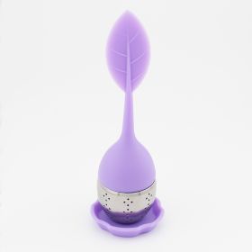 Tea Infuser Silicone Handle Stainless Steel Strainer w/ Drip Tray (Color: 1 Pack Purple)