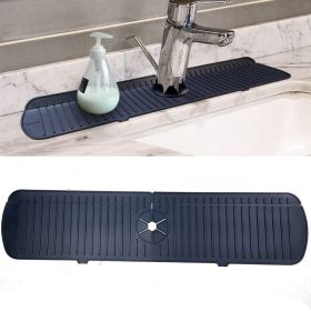 1pc Gray Black Silicone Behind Faucet Sink Splash Guard Mat (Color: Black, size: L)