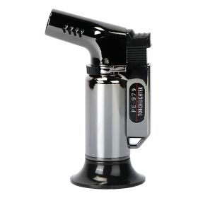 Butane Torch Lighter Refillable Blow Torch Adjustable Flame (Color: Black)