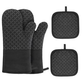 Silicone & Cotton Double-Layer Heat Resistant Oven Mitts (Color: Black 2)