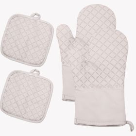 Silicone & Cotton Double-Layer Heat Resistant Oven Mitts (Color: White)